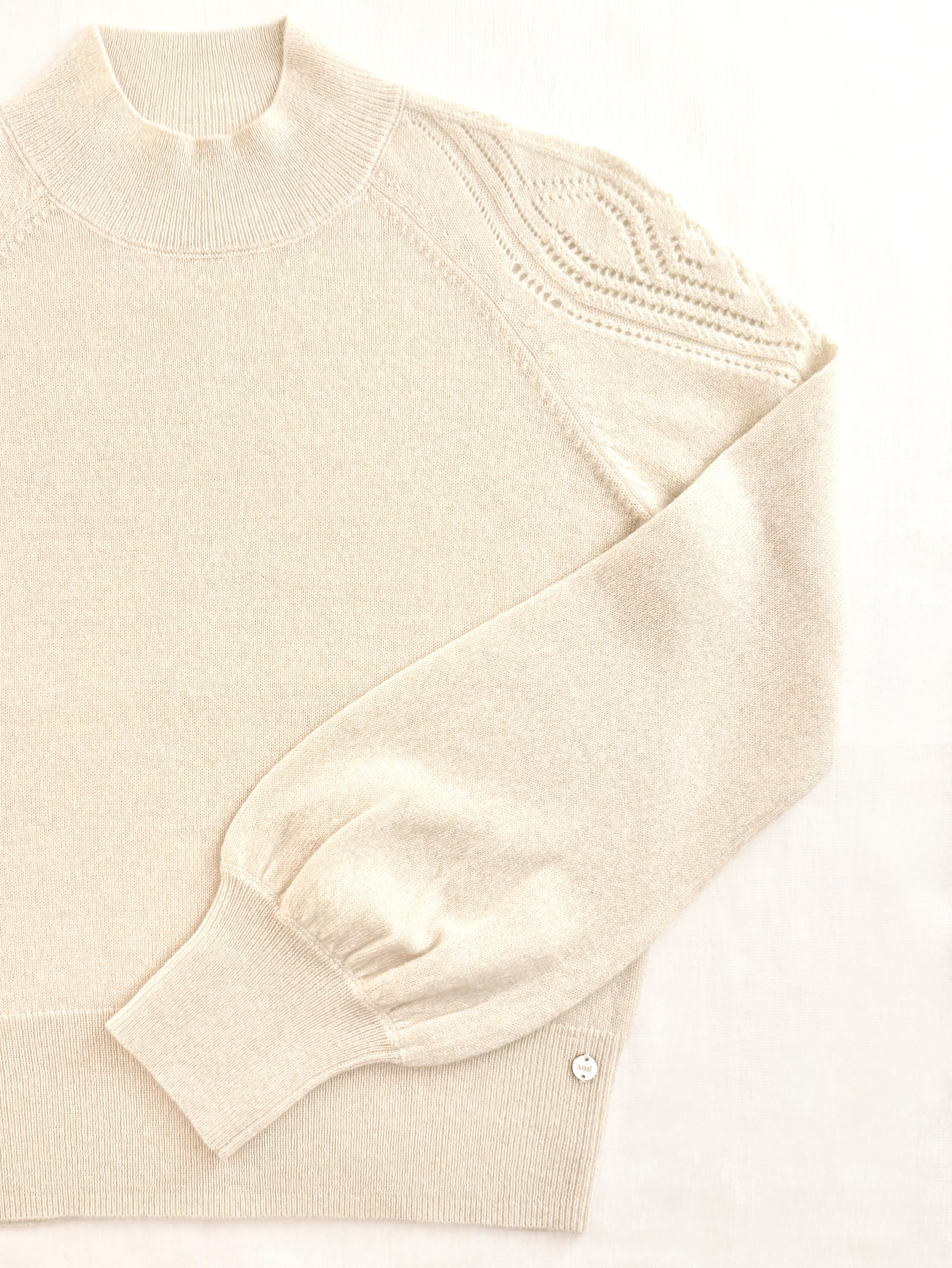 MIRÉ Cashmere Lurex Mock Neck Sweater - Ecru with gold lurex