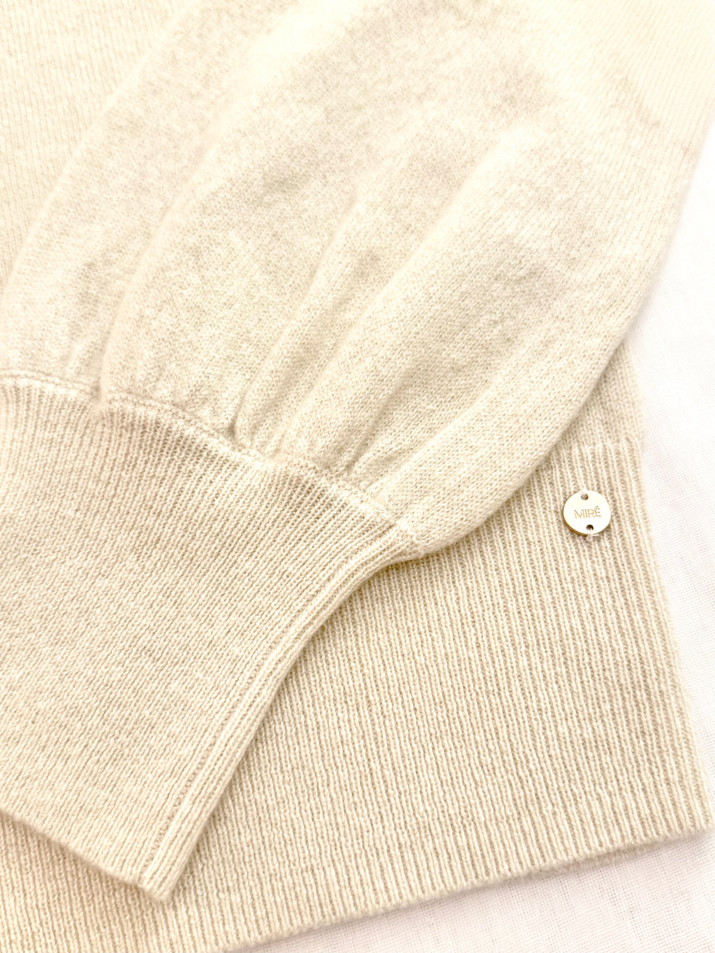 MIRÉ Cashmere Lurex Mock Neck Sweater - Ecru with gold lurex