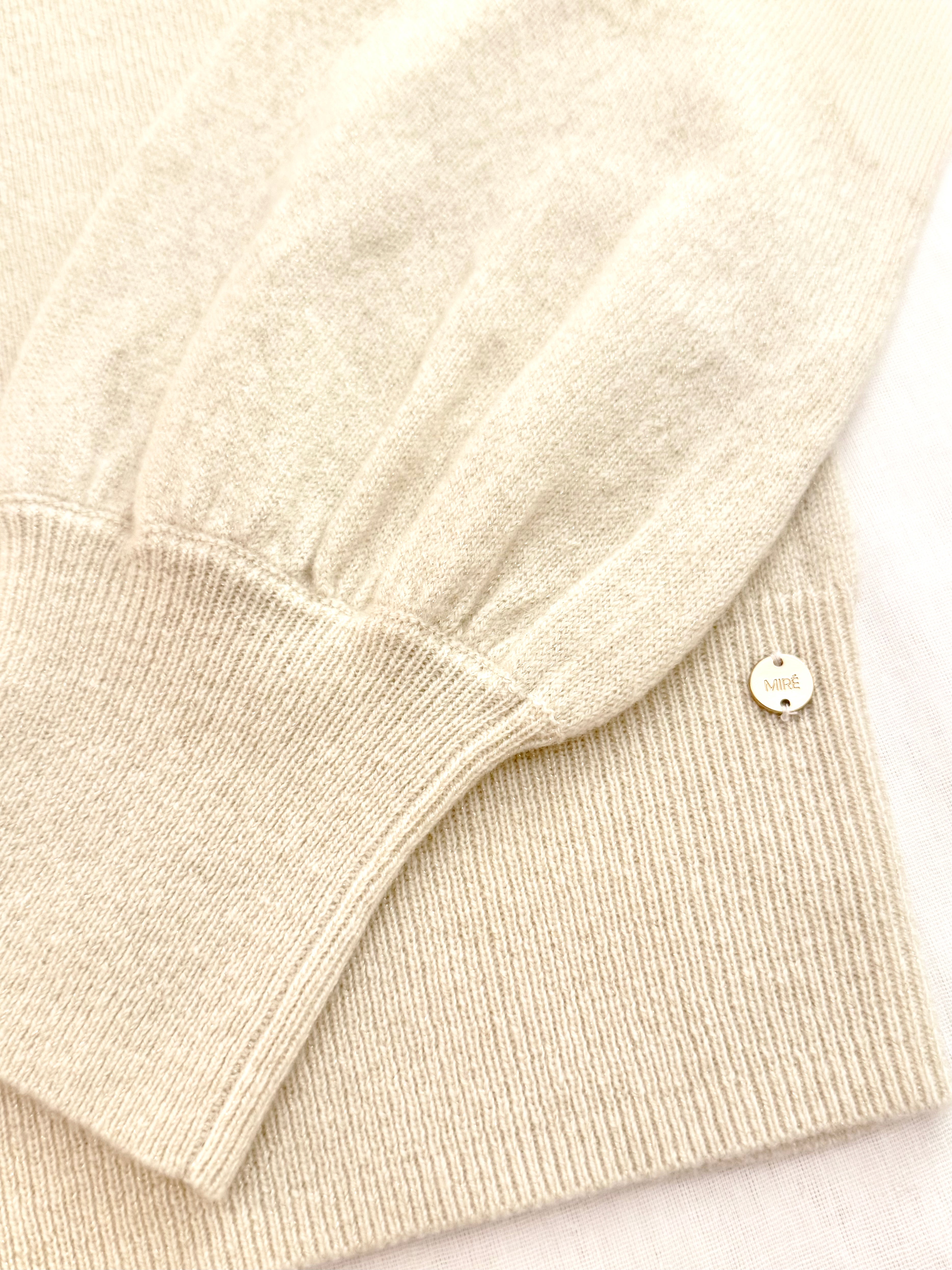 MIRÉ Cashmere Lurex Mock Neck Sweater - Ecru with gold lurex
