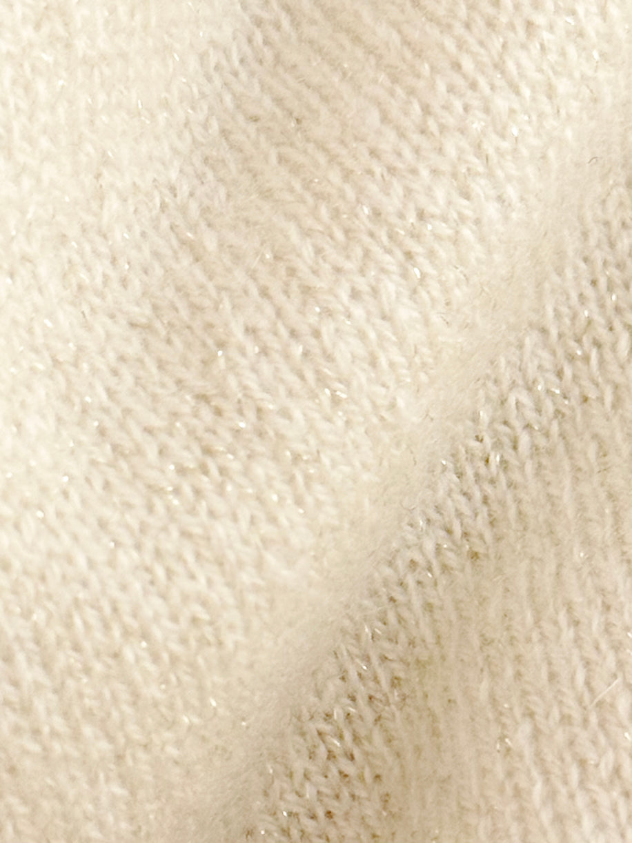 MIRÉ Cashmere Lurex Mock Neck Sweater - Ecru with gold lurex