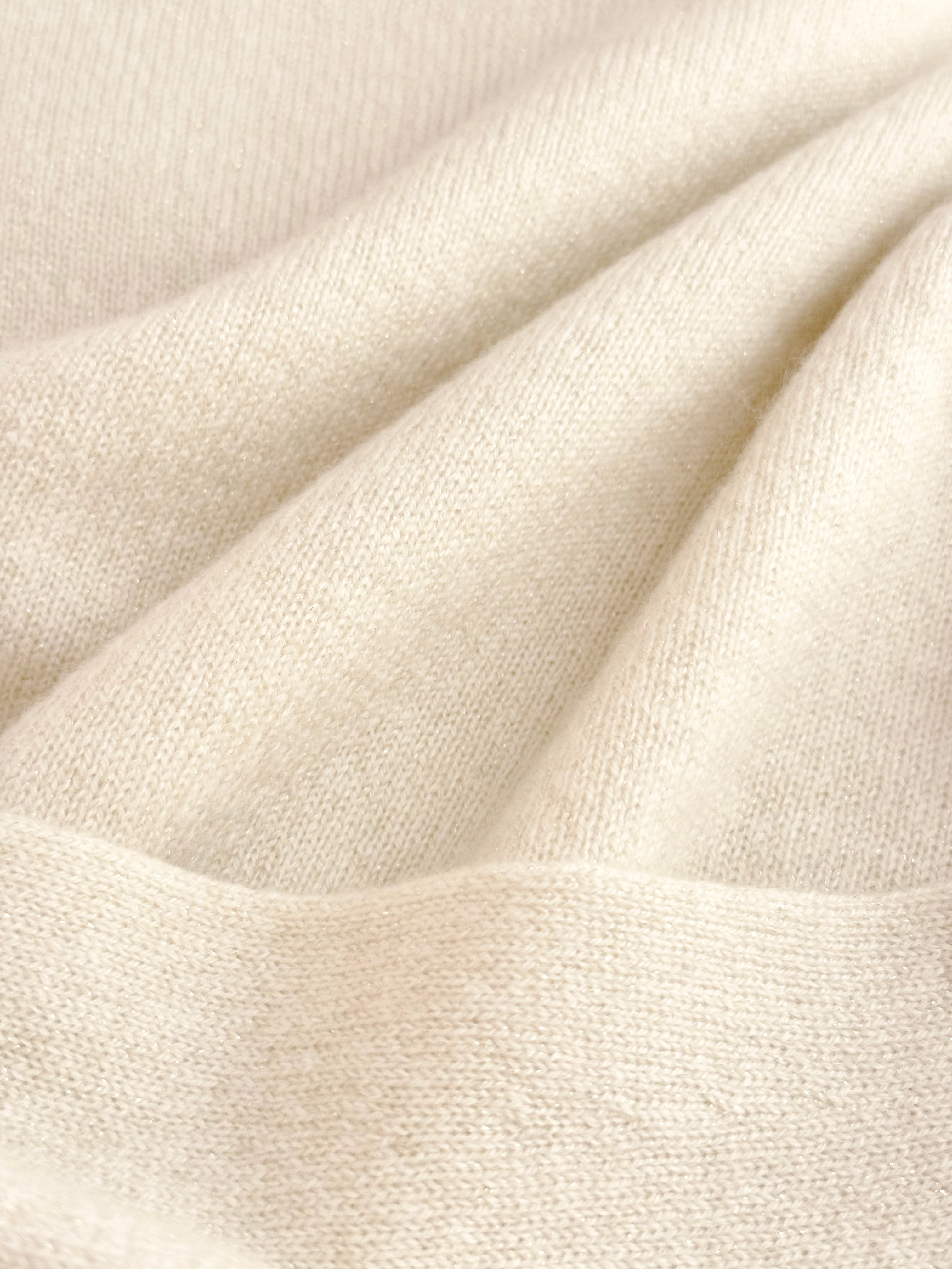 MIRÉ Cashmere Lurex Mock Neck Sweater - Ecru with gold lurex