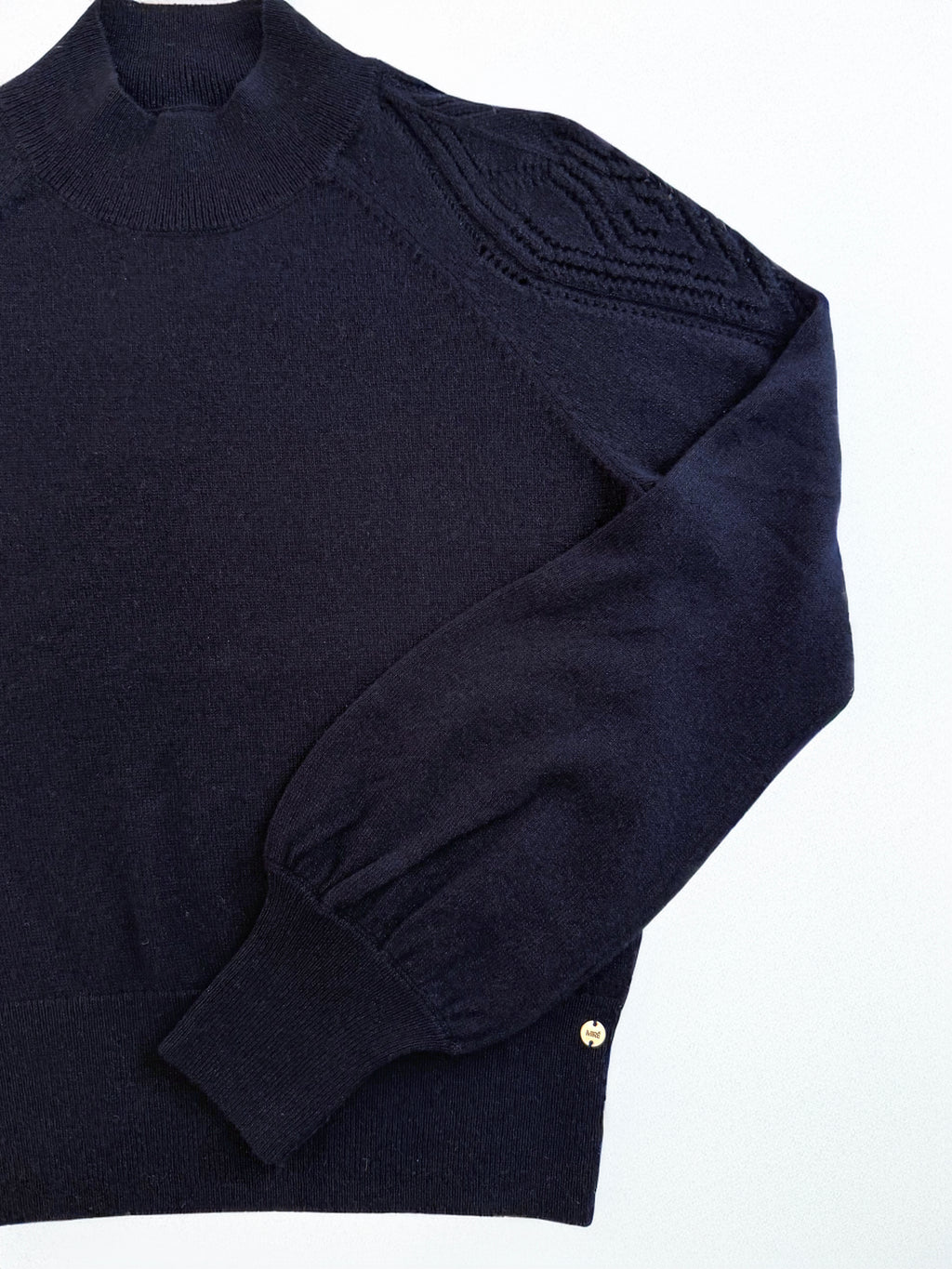 MIRÉ Cashmere Lurex Mock Neck Sweater - Navy with Gunmetal lurex