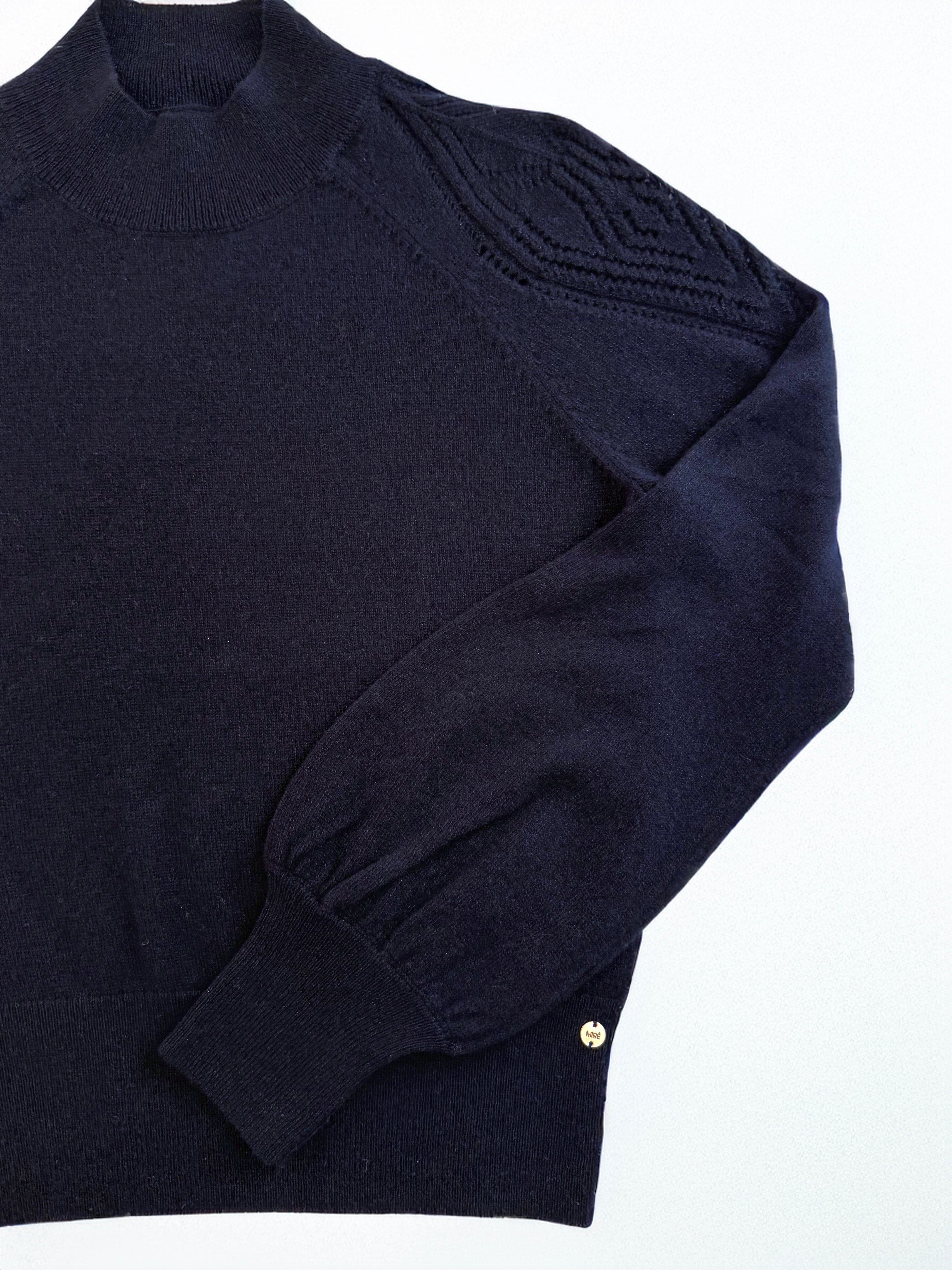 MIRÉ Cashmere Lurex Mock Neck Sweater - Navy with Gunmetal lurex