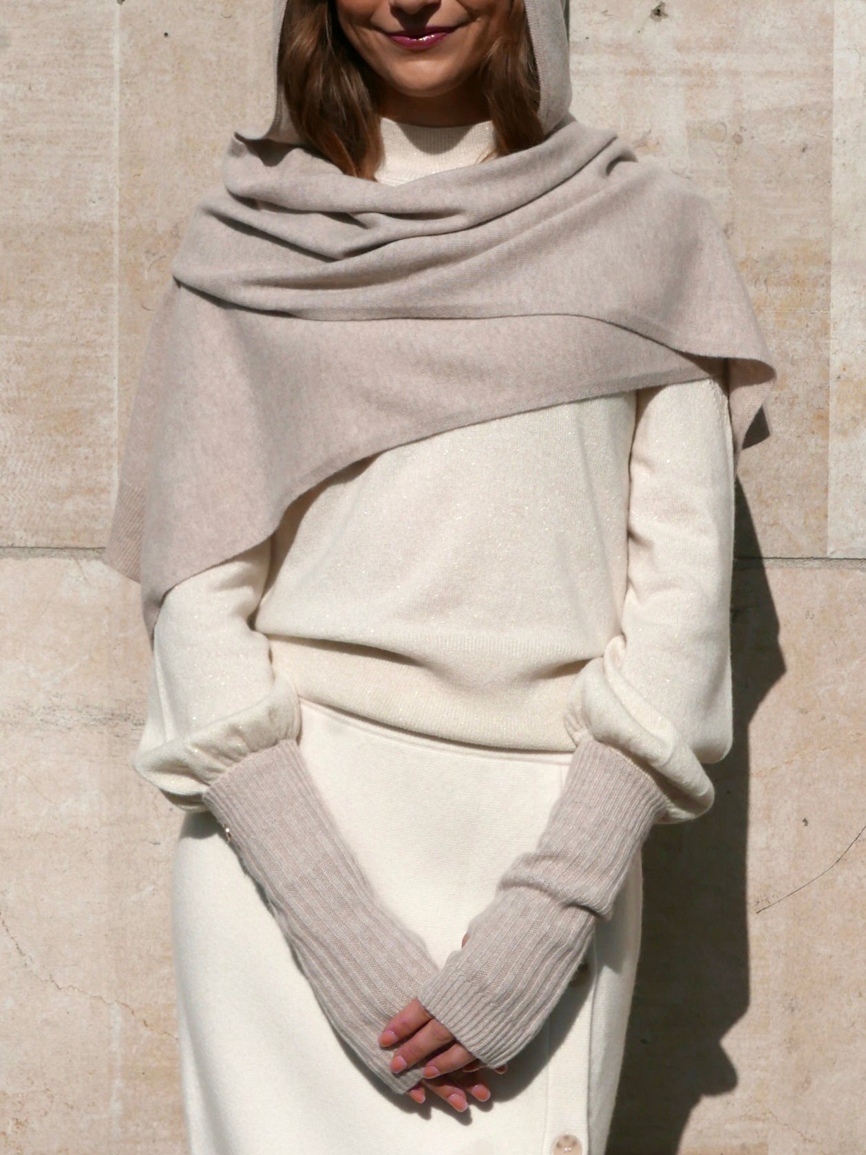 ＜THROW＞ Hoodie Scarf Hoodie Scarf | Upcycled Wool Sweater Scarf with Hood · Baabaazuzu
