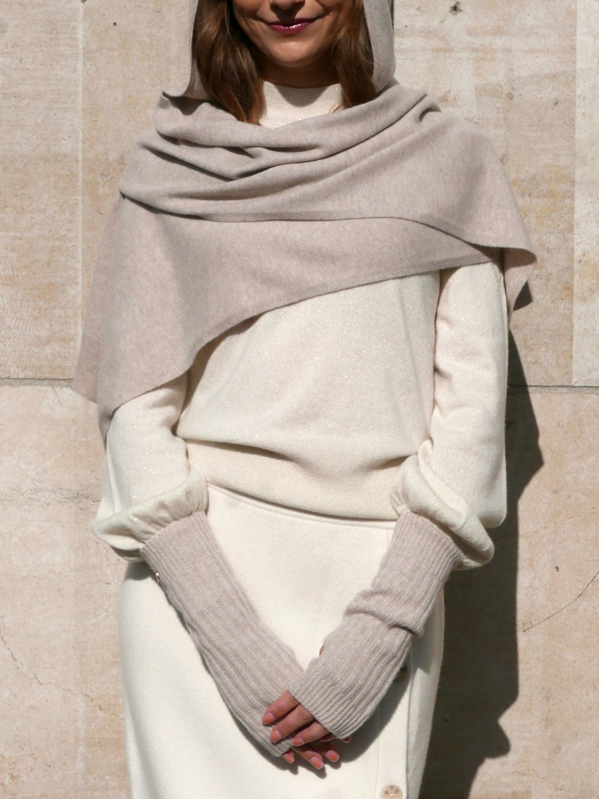 MIRÉ Cashmere Hoodie Scarf - Oat