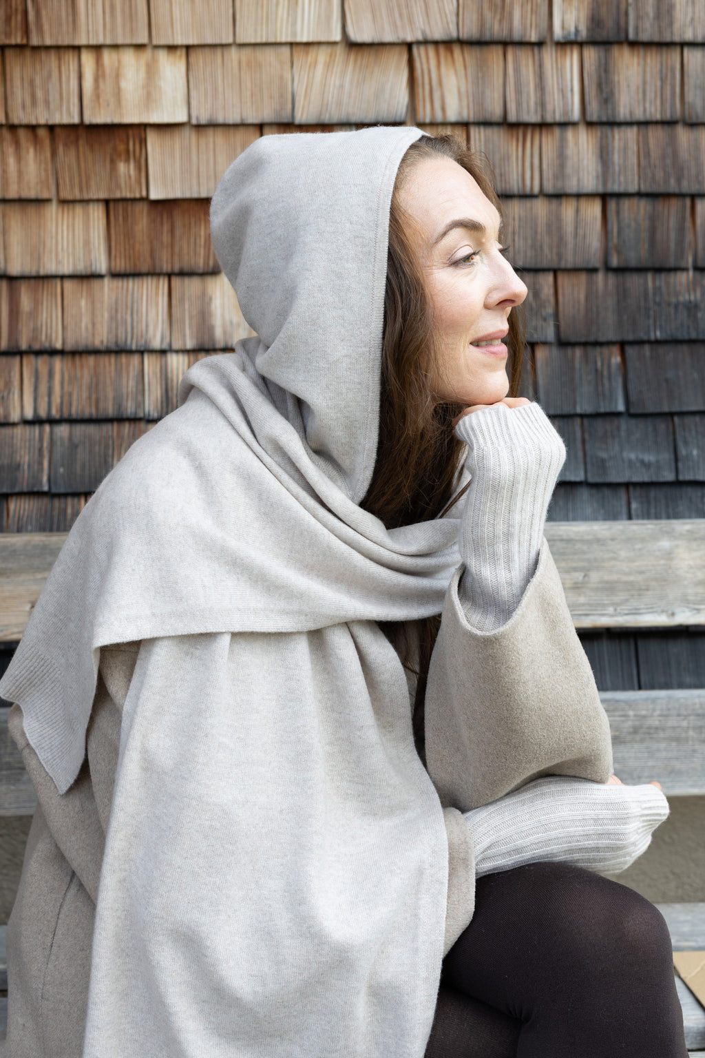 MIRÉ Cashmere Hoodie Scarf - Oat