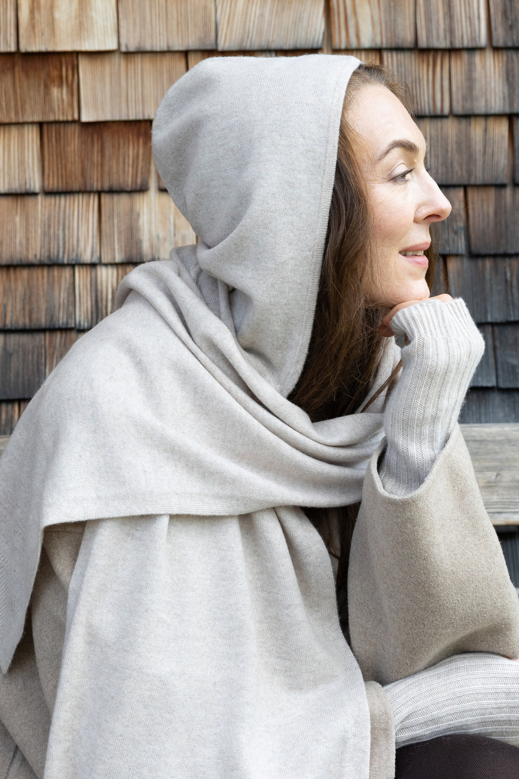 MIRÉ Cashmere Hoodie Scarf - Oat