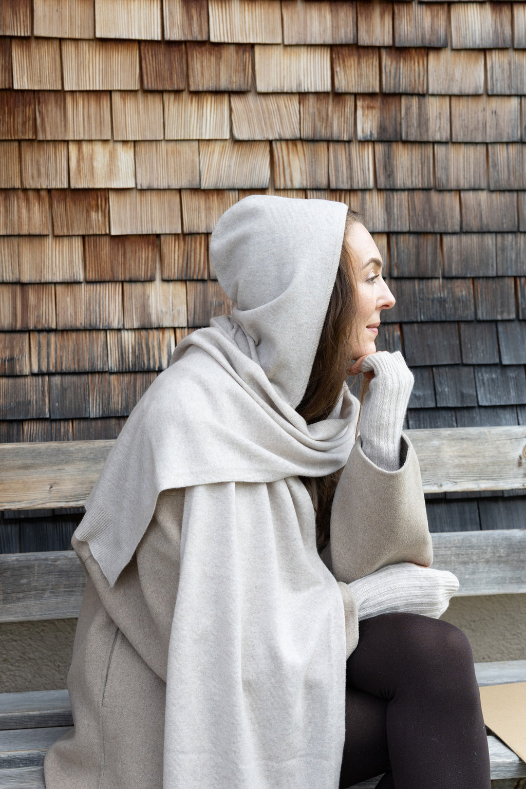 MIRÉ Cashmere Hoodie Scarf - Oat