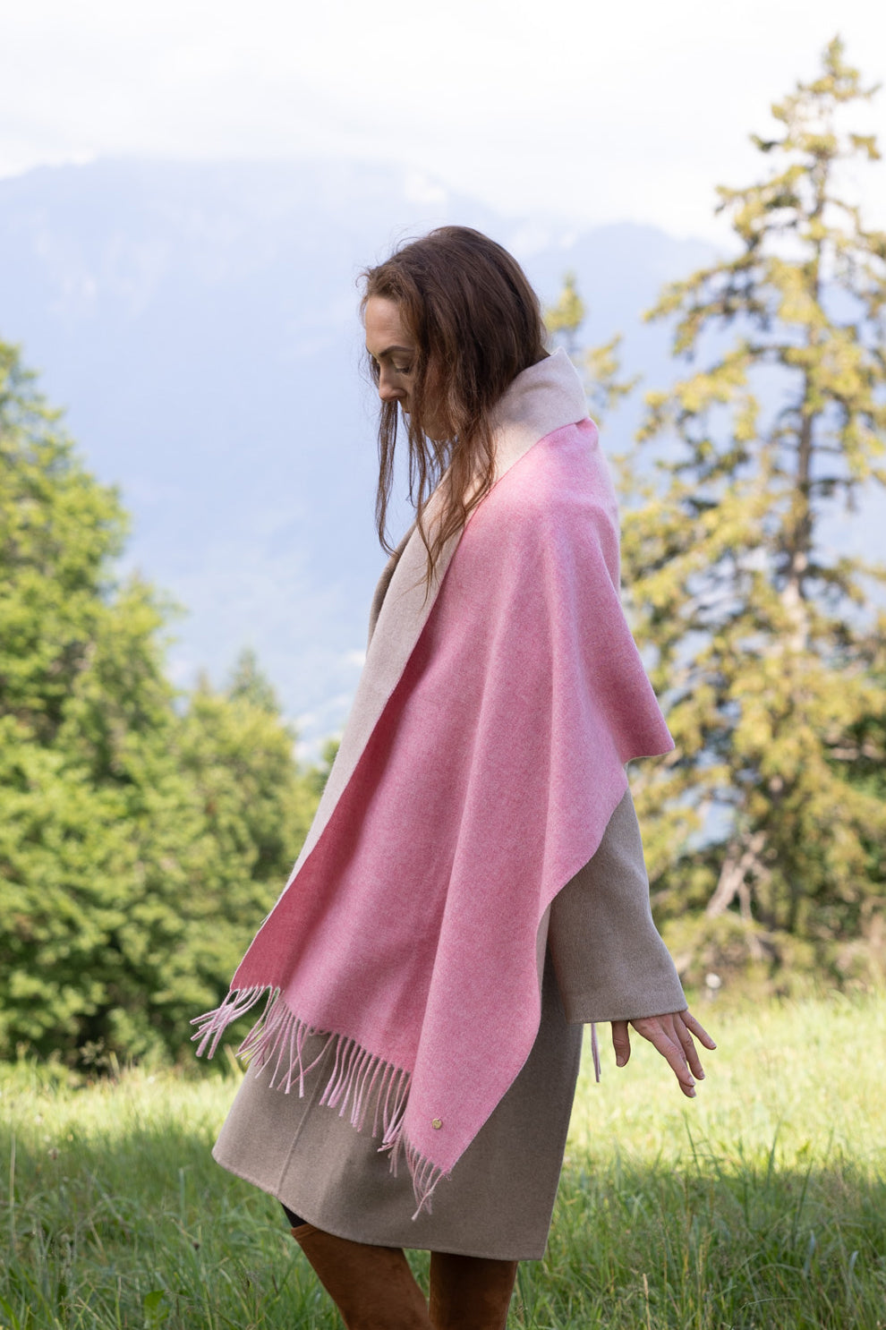 MIRÉ Cashmere Double Face Shawl - Rose & Oat