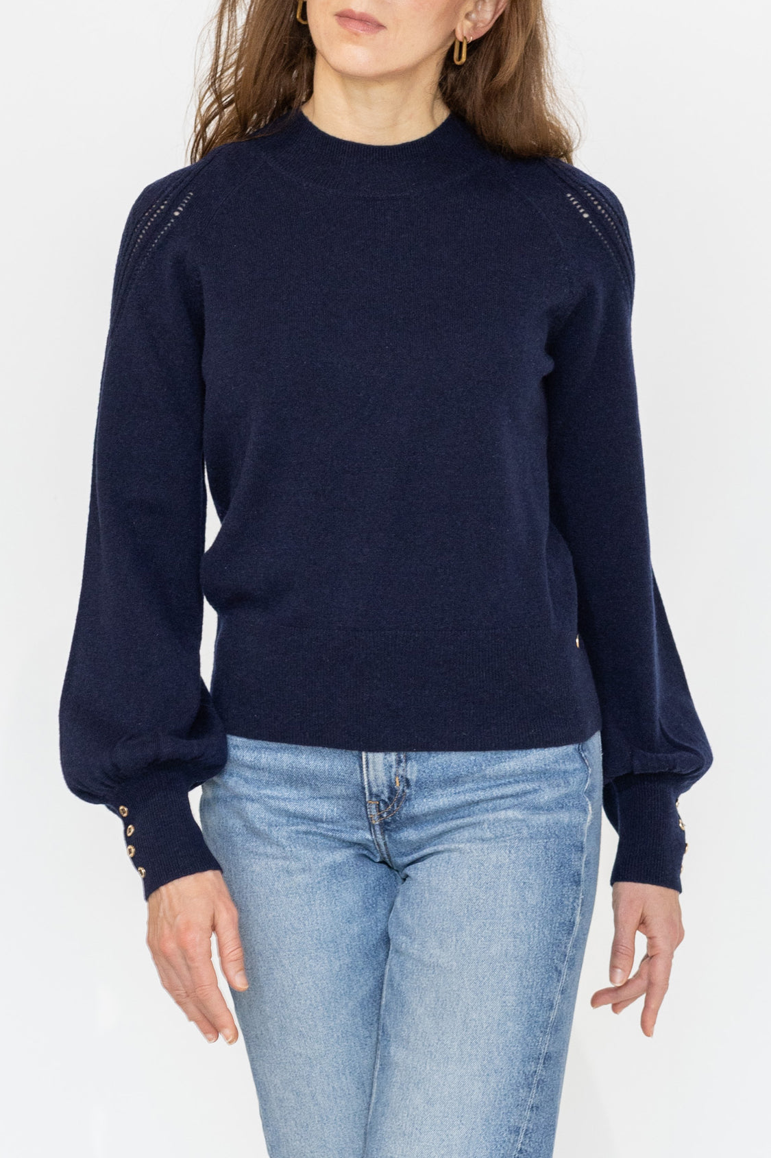 MIRÉ Cashmere Lurex Mock Neck Sweater - Navy with Gunmetal lurex