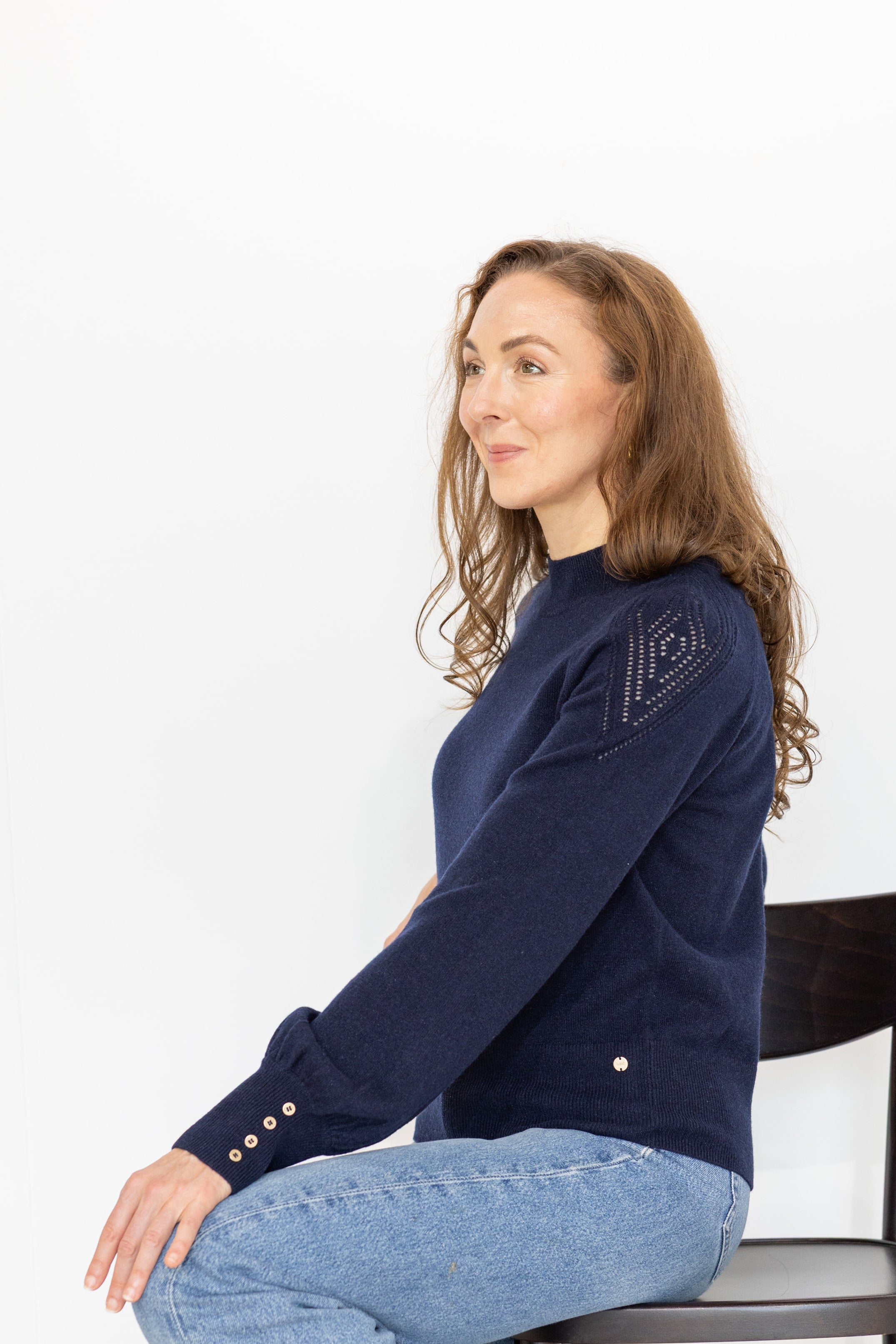 MIRÉ Cashmere Lurex Mock Neck Sweater - Navy with Gunmetal lurex
