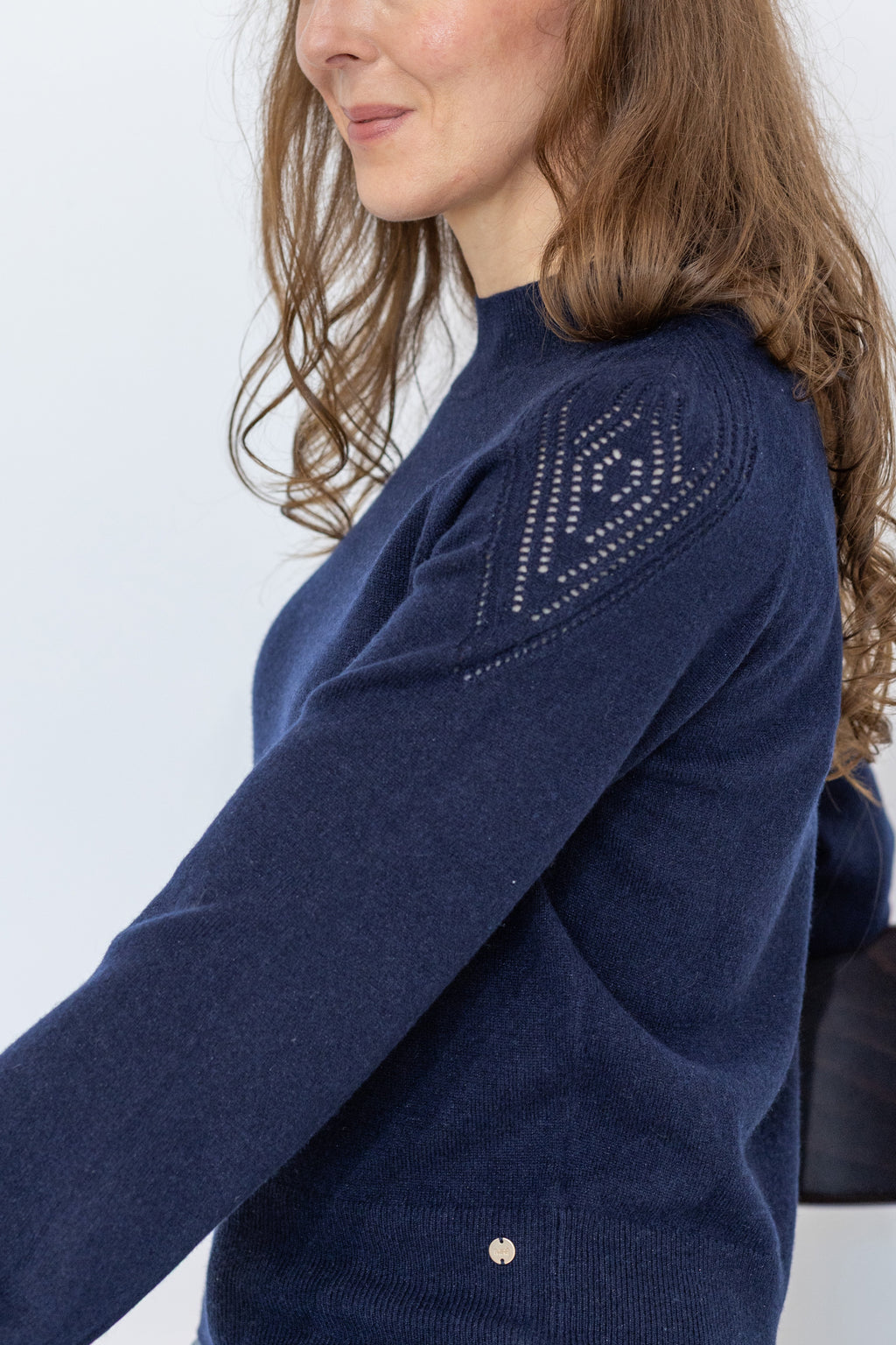 MIRÉ Cashmere Lurex Mock Neck Sweater - Navy with Gunmetal lurex