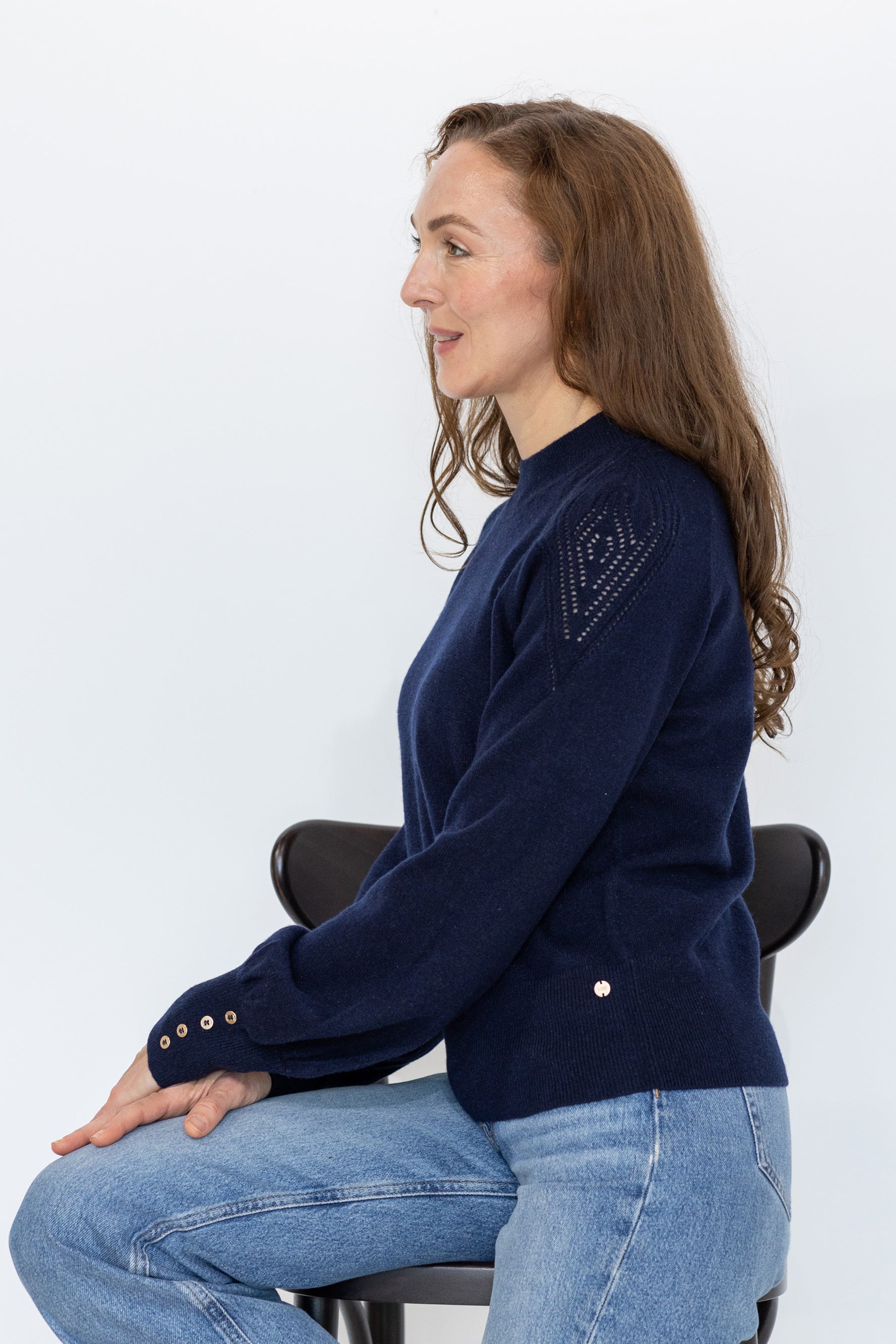MIRÉ Cashmere Lurex Mock Neck Sweater - Navy with Gunmetal lurex