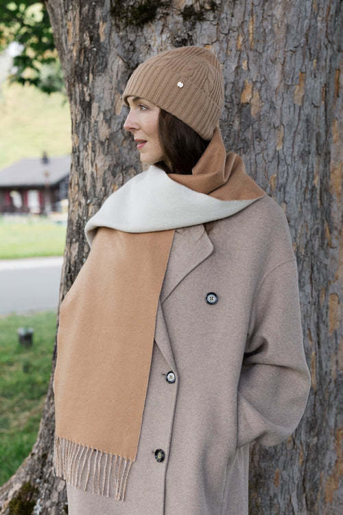 MIRÉ Cashmere Double Face Scarf - Camel & Ecru
