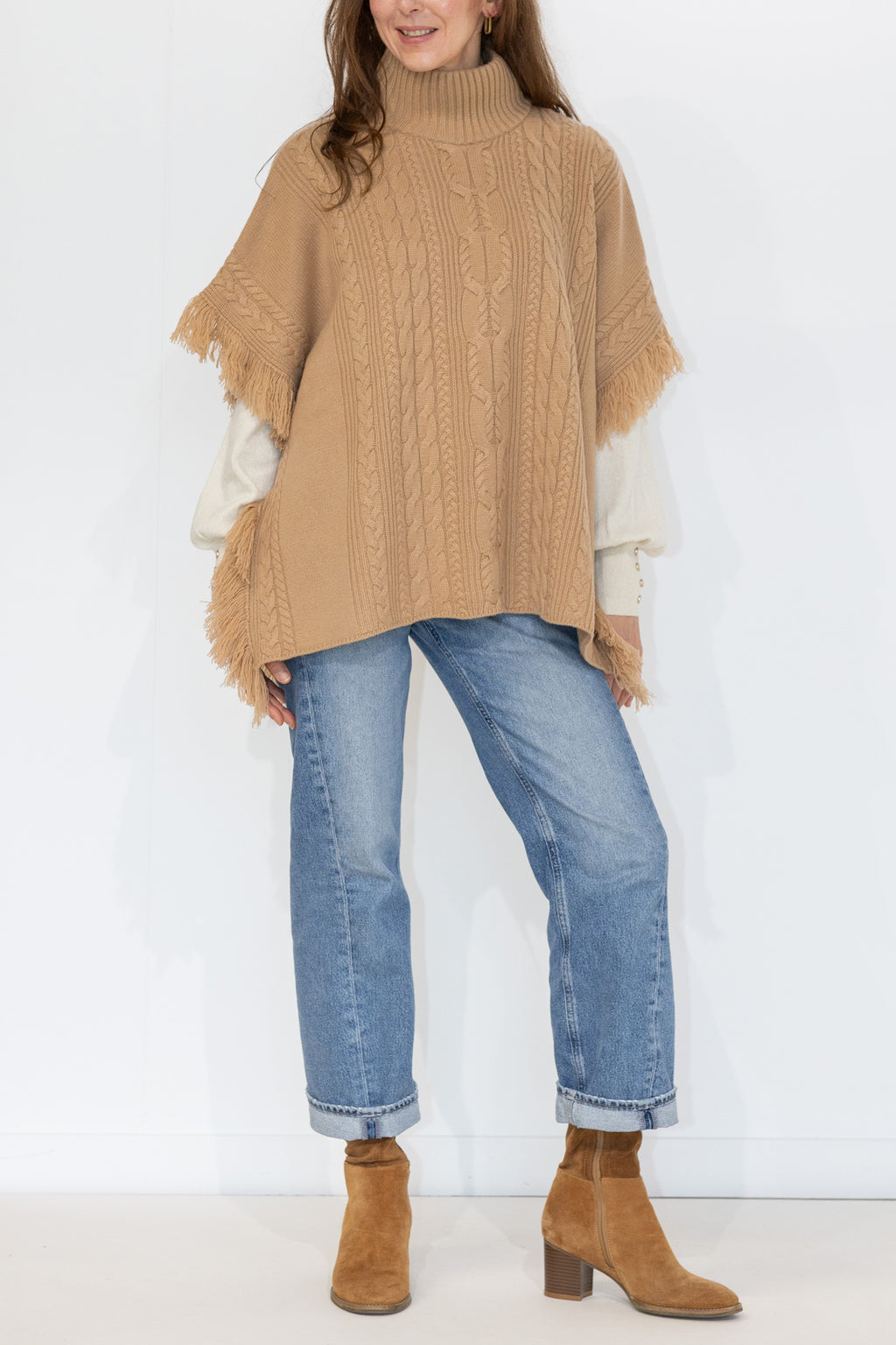 MIRÉ Cashmere Cable Cape - Camel