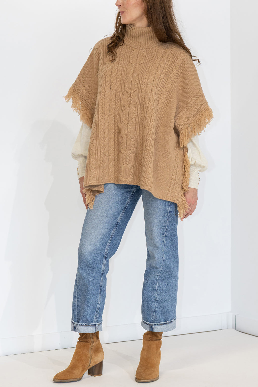MIRÉ Cashmere Cable Cape - Camel