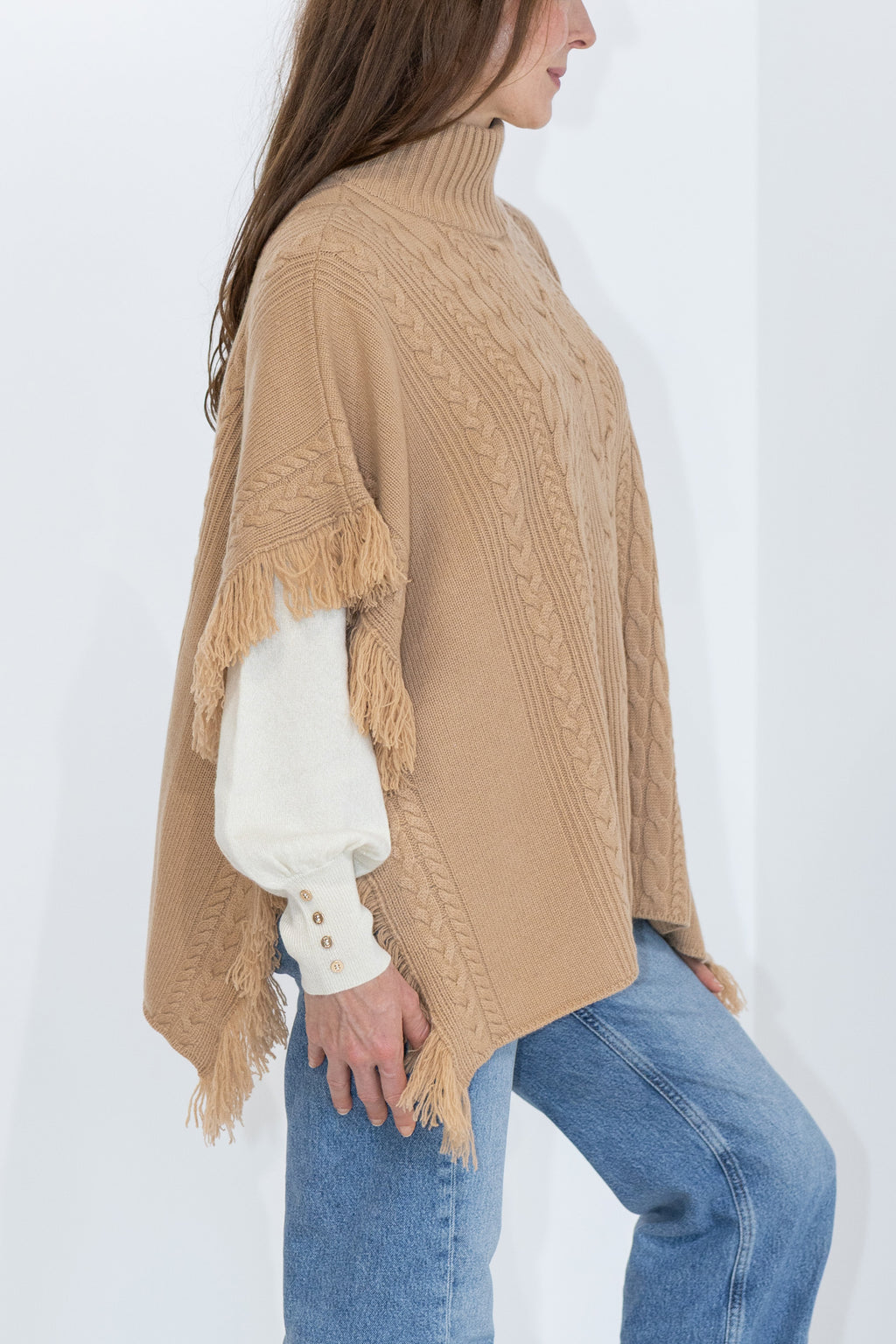 MIRÉ Cashmere Cable Cape - Camel